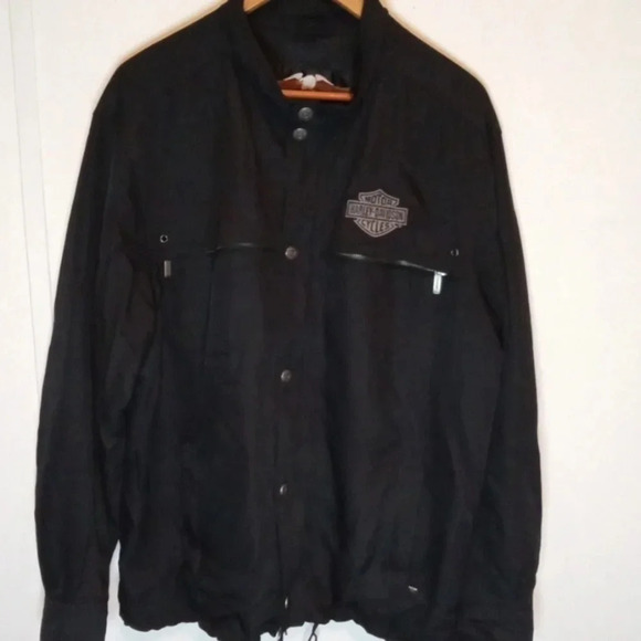 Harley Davidson women's large Nylon jacket black gray snap buttons / zipper - Picture 1 of 12